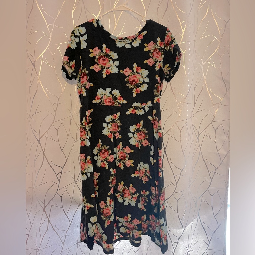 Black floral fit and flare dress size XL